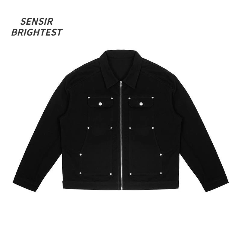 American Style High Street Metal Stud Denim Jacket Men's Brand Retro Hip-hop Washed Loose Zipper Crock Jacket Men's - FSH-ONLINE