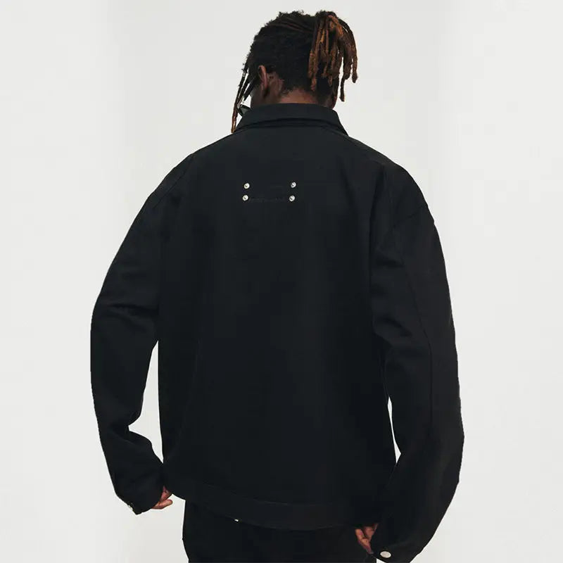 American Style High Street Metal Stud Denim Jacket Men's Brand Retro Hip-hop Washed Loose Zipper Crock Jacket Men's - FSH-ONLINE