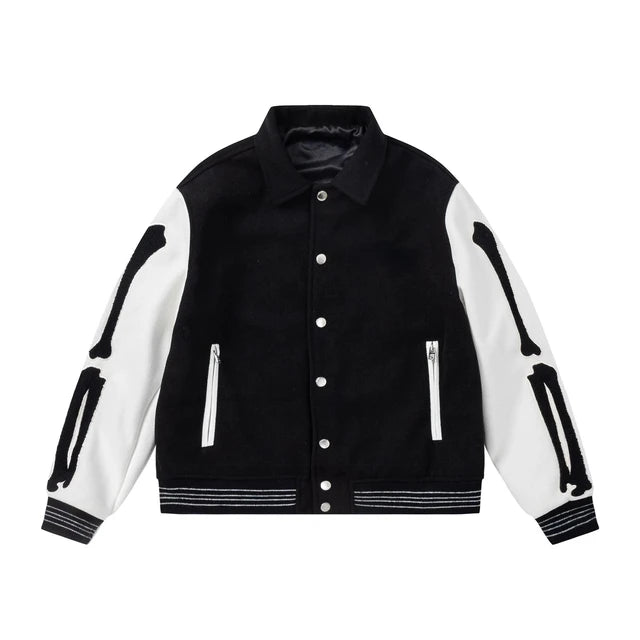 Fashion Autumn Skeleton Embroidery Varsity Jacket Men Streetwear Warm Wool Women Baseball Jacket Outfits Windbreaker 2023 - FSH-ONLINE