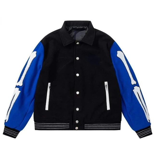 Fashion Autumn Skeleton Embroidery Varsity Jacket Men Streetwear Warm Wool Women Baseball Jacket Outfits Windbreaker 2023 - FSH-ONLINE
