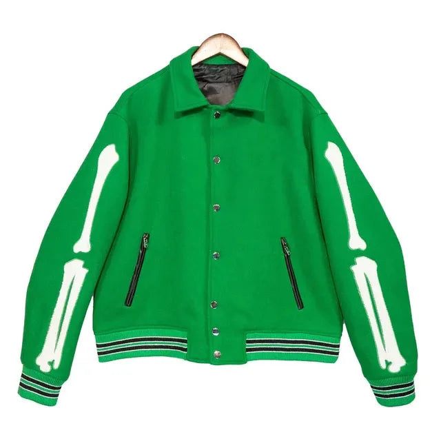 Fashion Autumn Skeleton Embroidery Varsity Jacket Men Streetwear Warm Wool Women Baseball Jacket Outfits Windbreaker 2023 - FSH-ONLINE