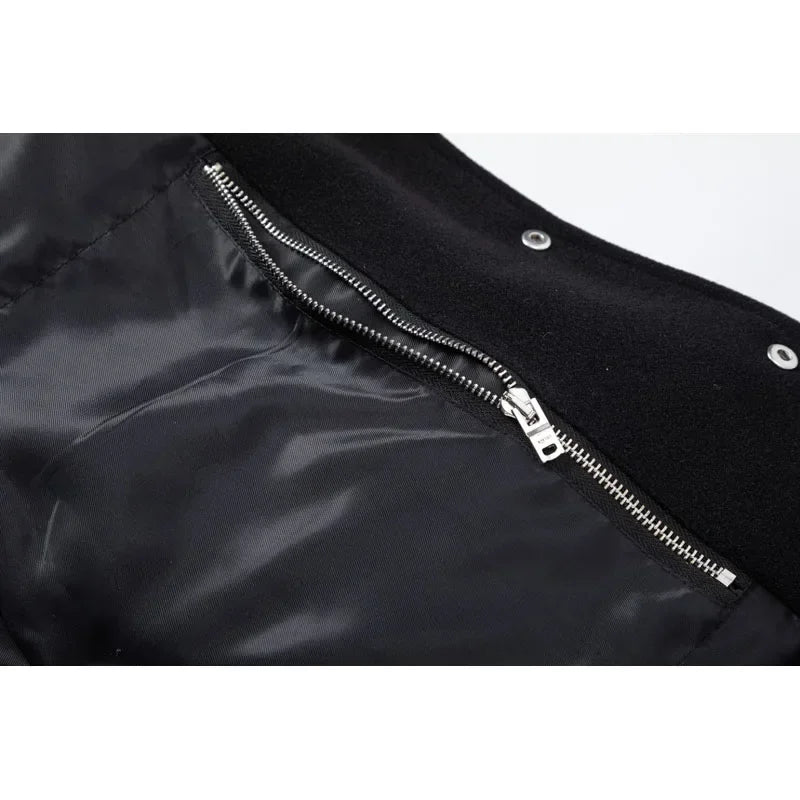 Fashion Autumn Skeleton Embroidery Varsity Jacket Men Streetwear Warm Wool Women Baseball Jacket Outfits Windbreaker 2023 - FSH-ONLINE