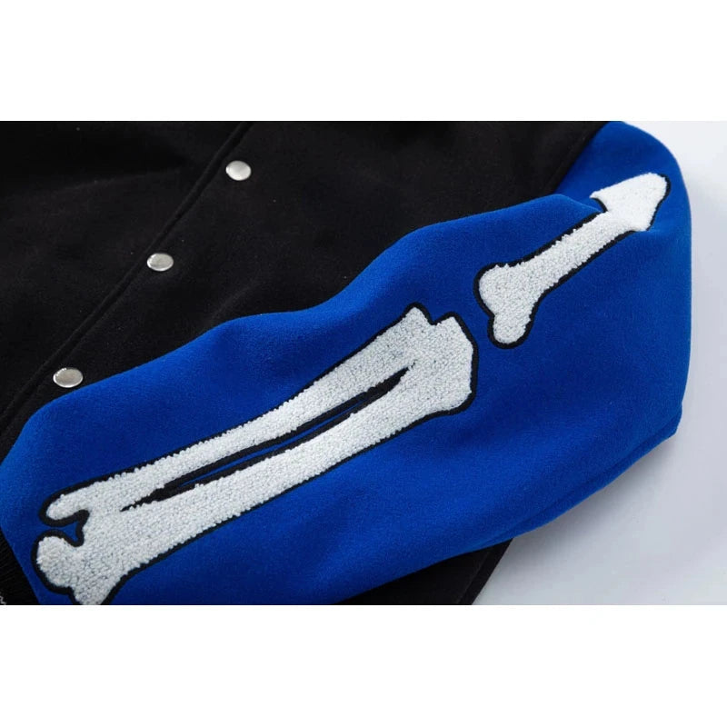 Fashion Autumn Skeleton Embroidery Varsity Jacket Men Streetwear Warm Wool Women Baseball Jacket Outfits Windbreaker 2023 - FSH-ONLINE