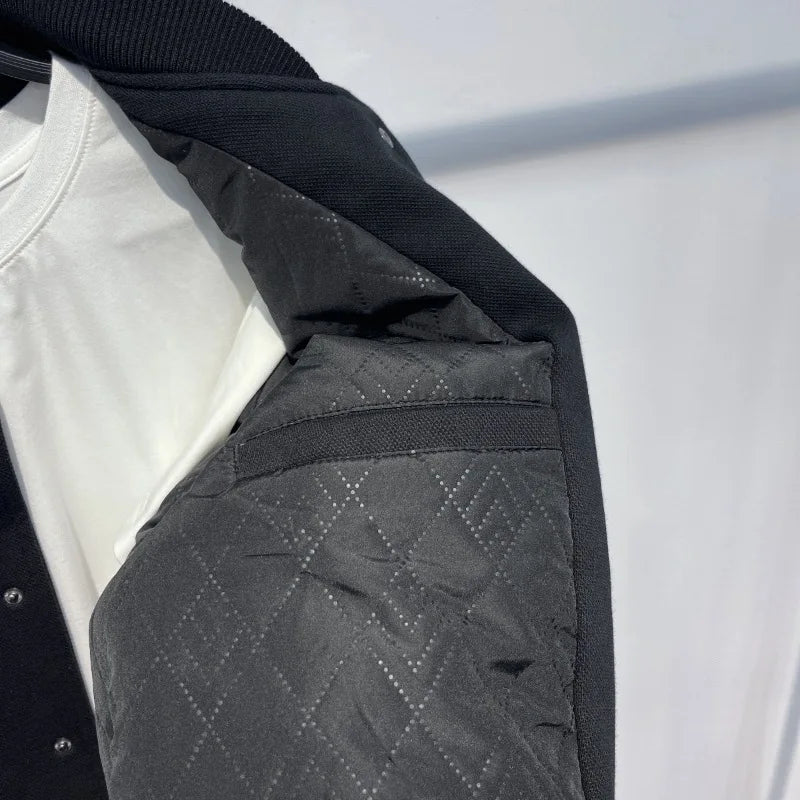 High Street Baseball Jackets Men Character Letter Embroidery Patchwork Loose Autumn Winter Quilted Bomber Varsity Black Coats - FSH-ONLINE