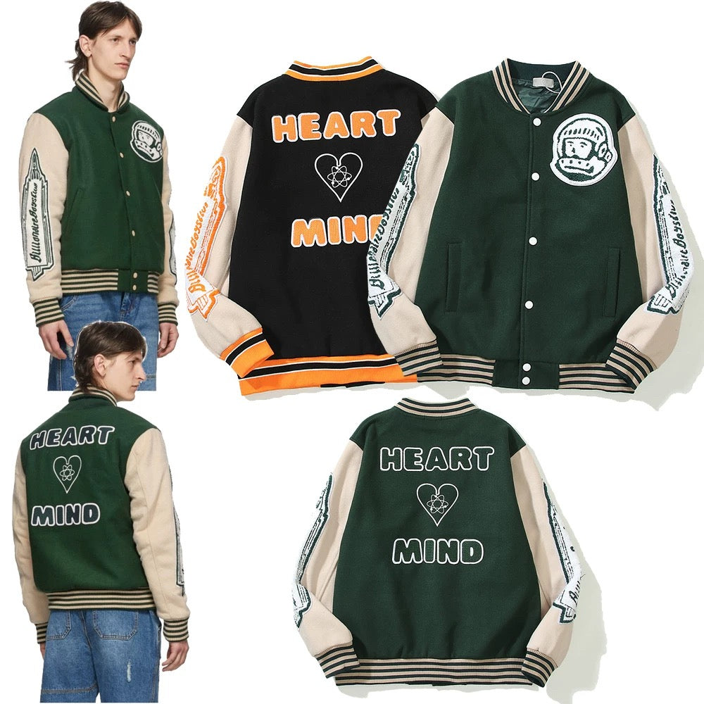 HEART MIND Orange Varsity Baseball Jacket