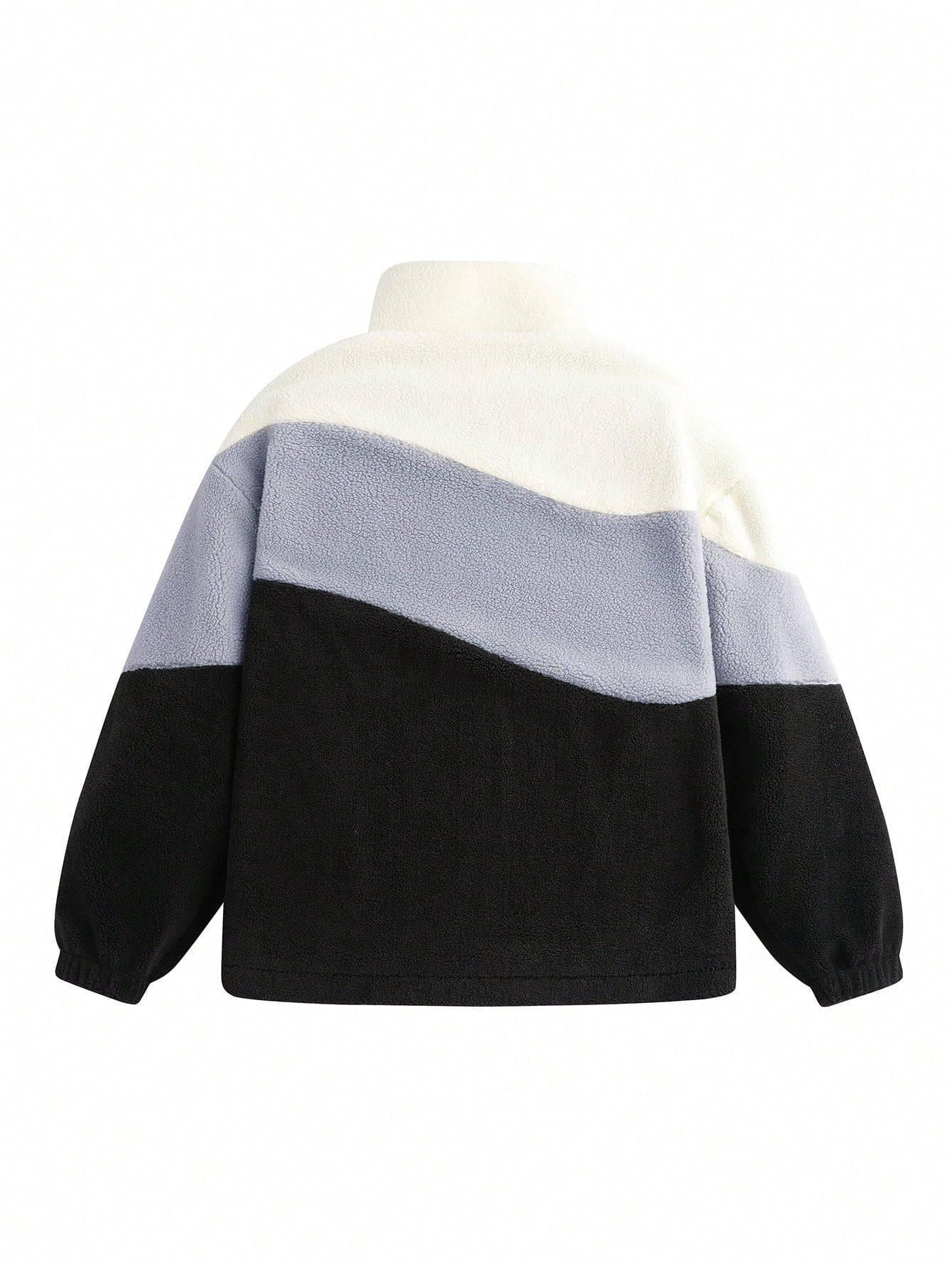 Men Color Block Letter Patched Detail Teddy Jacket - FSH-ONLINE