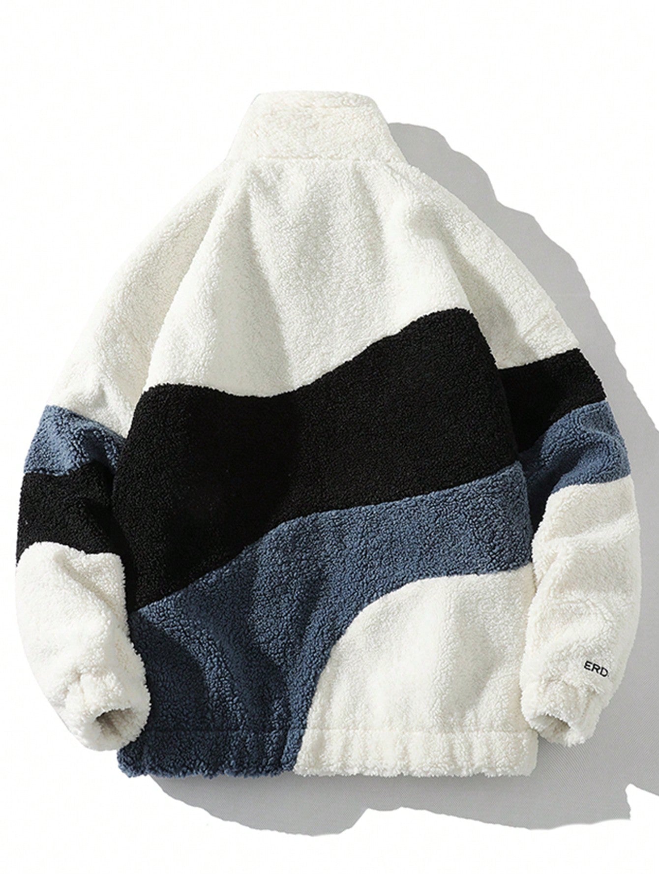 Men Color Block Embroidery Detail Colorblock Teddy Jacket - FSH-ONLINE