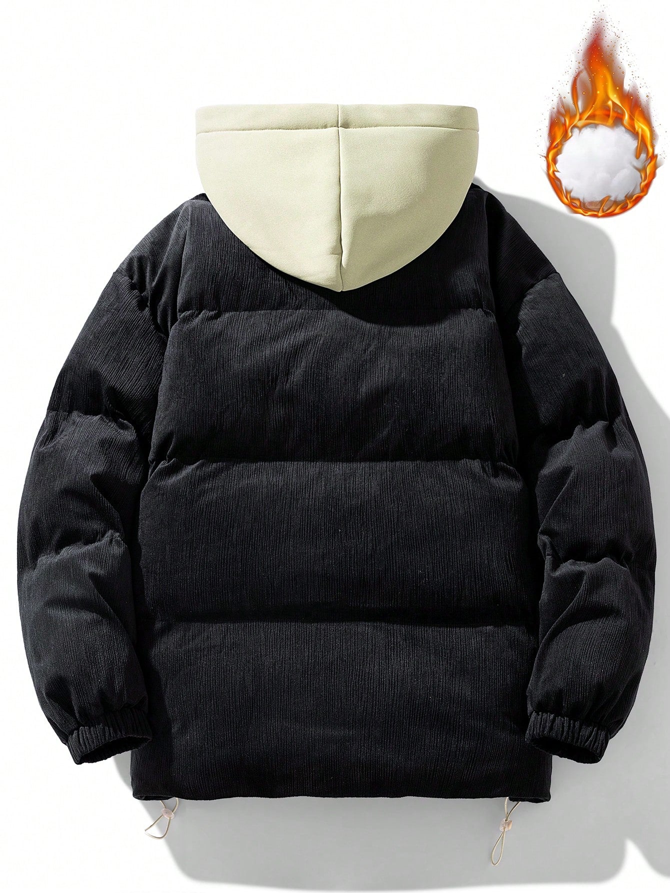 Men Letter Patched Detail Drawstring Hooded Thermal Lined Padded Coat - FSH-ONLINE