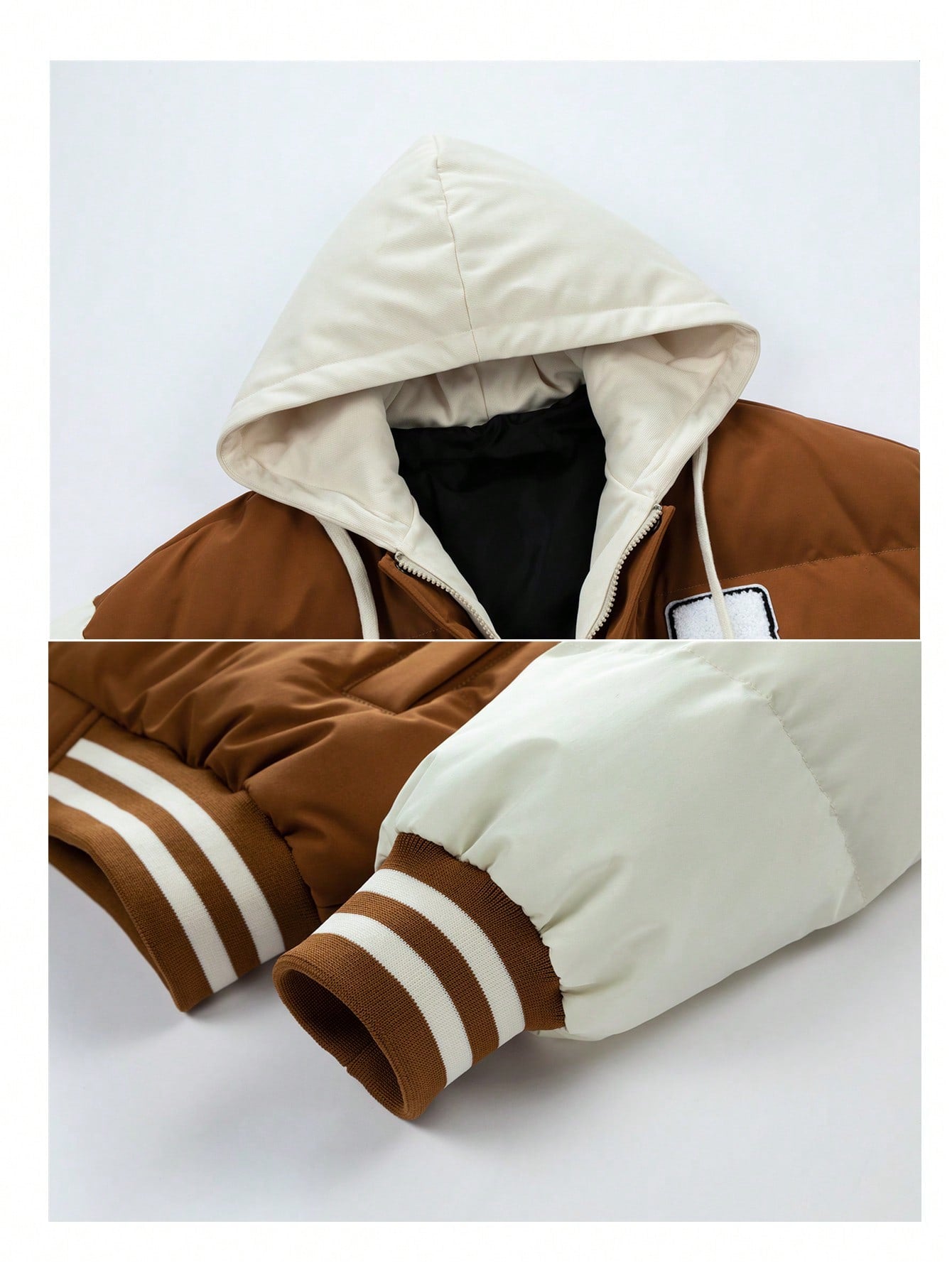 Men's Patch Drawstring Hooded Striped Padded Coat - FSH-ONLINE