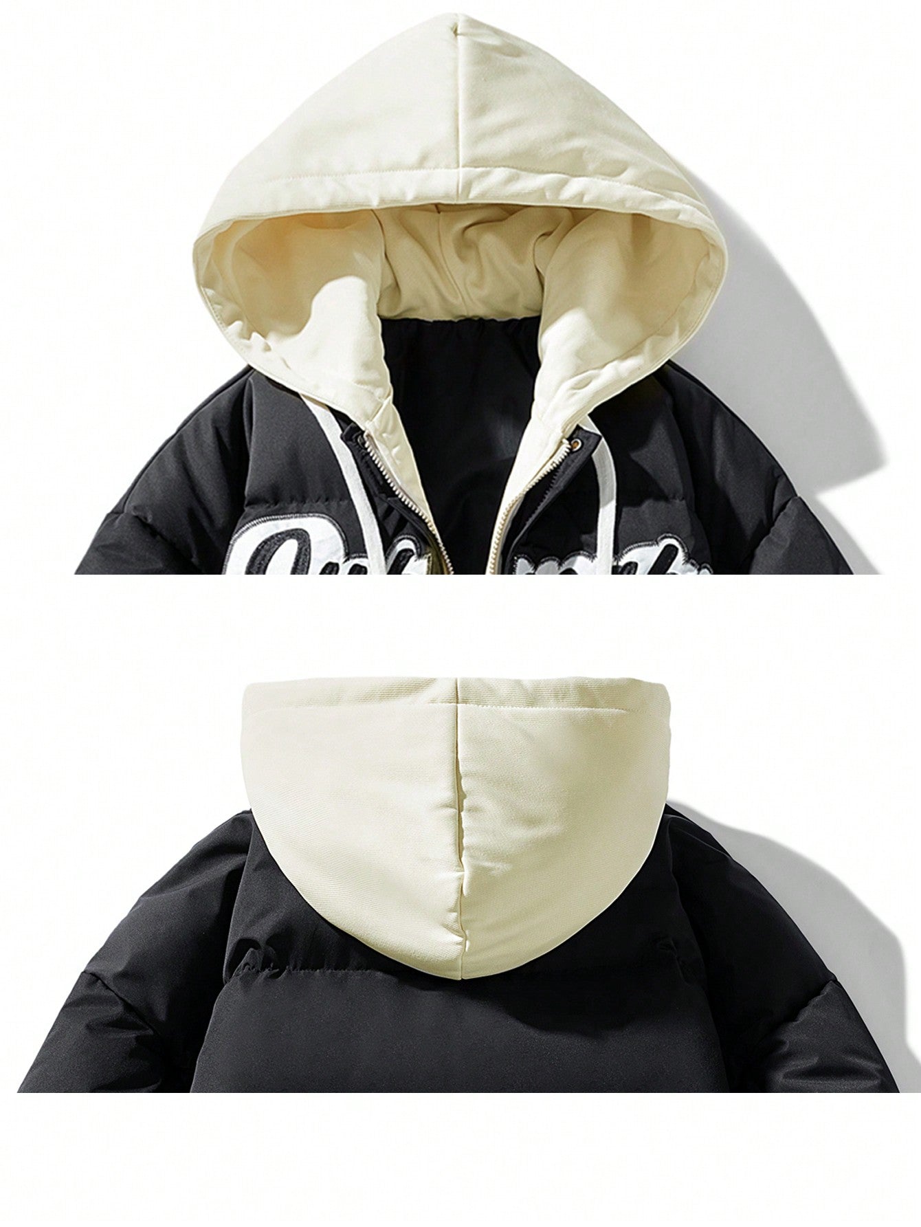 Men's Letter Embroidery Drawstring Hooded Padded Coat - FSH-ONLINE