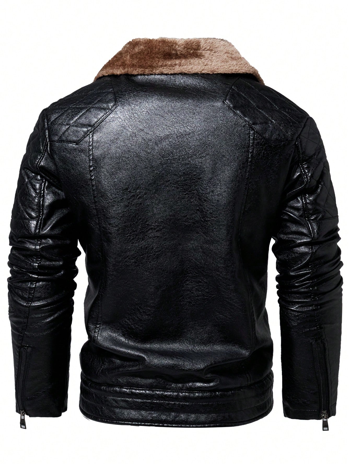 Men's Turn-down Collar Motorcycle Style Pu Leather Jacket - FSH-ONLINE