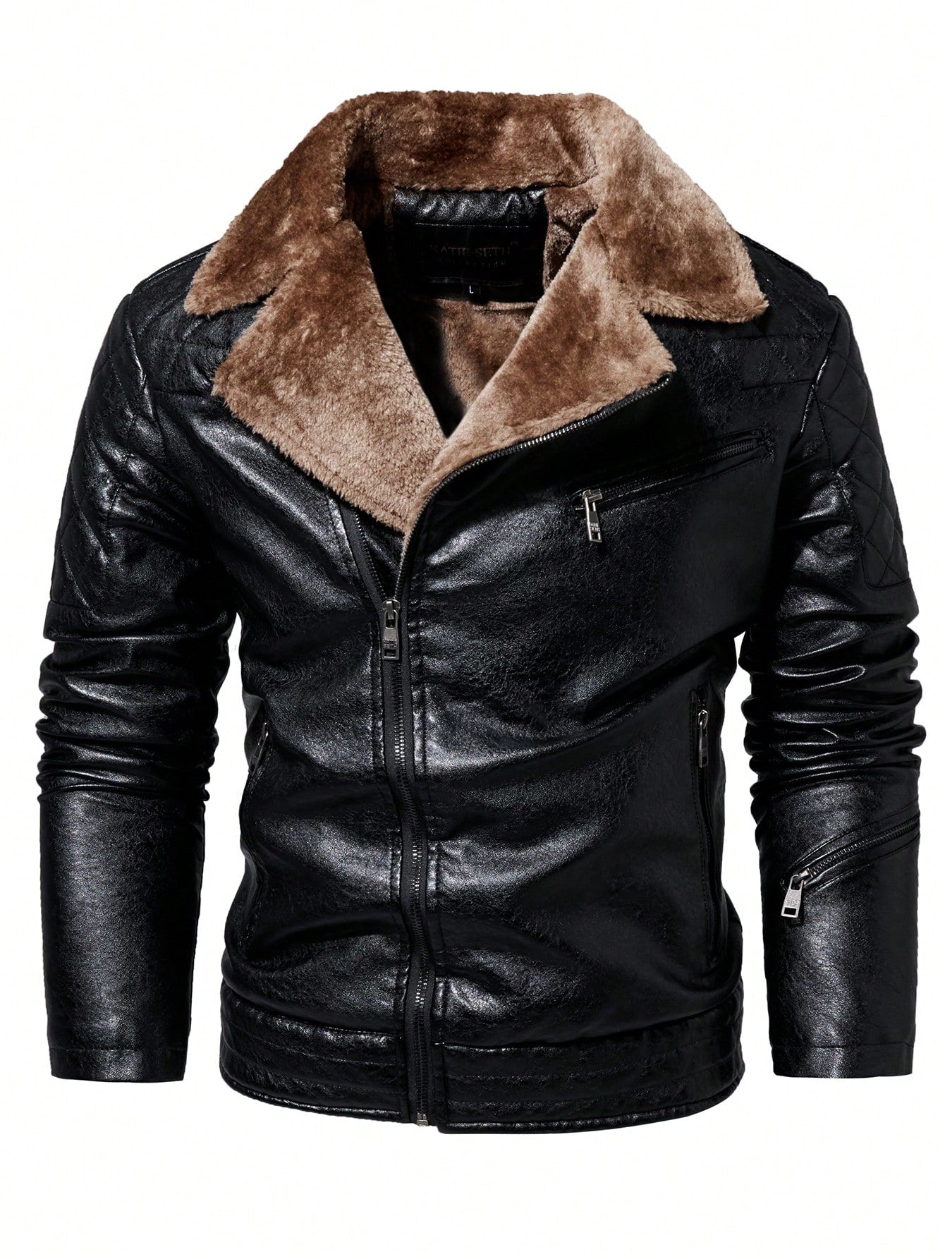 Men's Turn-down Collar Motorcycle Style Pu Leather Jacket - FSH-ONLINE