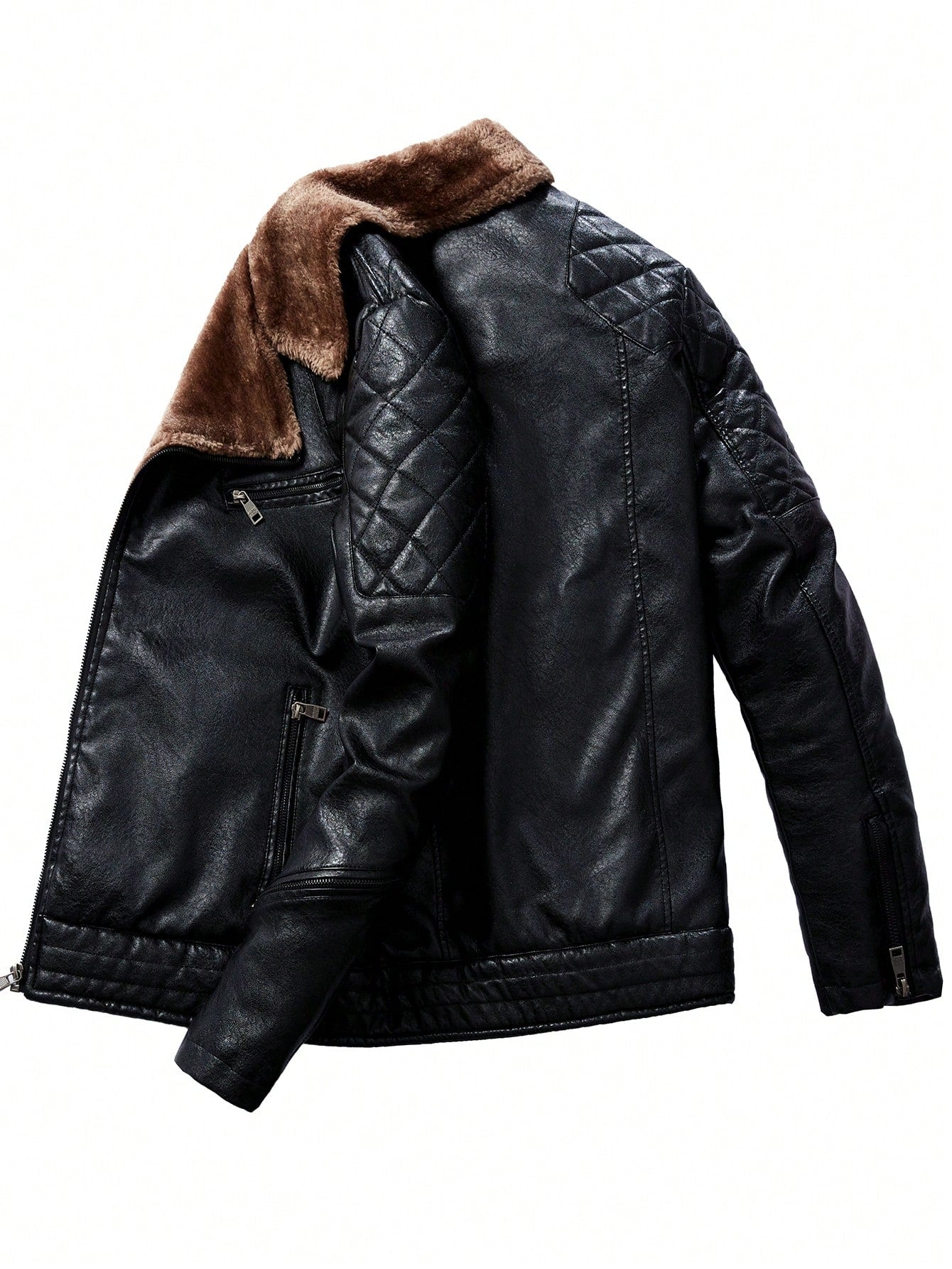 Men's Turn-down Collar Motorcycle Style Pu Leather Jacket - FSH-ONLINE