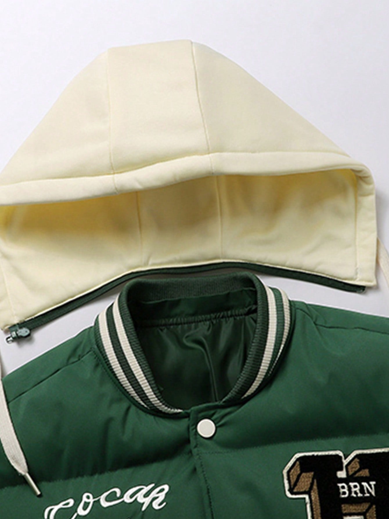 New Trendy Patchwork Baseball Jacket Embroidery Thick Outerwear With Detachable Hood - FSH-ONLINE