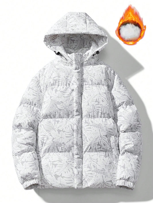 Men's Winter Tropical Plants Printed Hooded Warm Padded Coat - FSH-ONLINE