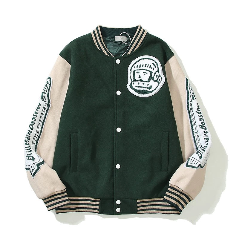 HEART MIND Green Varsity Baseball Jacket