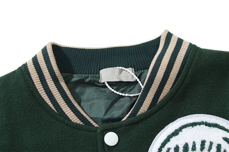 HEART MIND Green Varsity Baseball Jacket