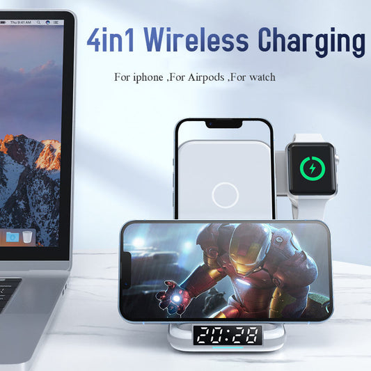 Private Four in One Wireless Charging Stand up Desktop Clock Wireless Charger Suitable for iPhone 13/14 - FSH-ONLINE