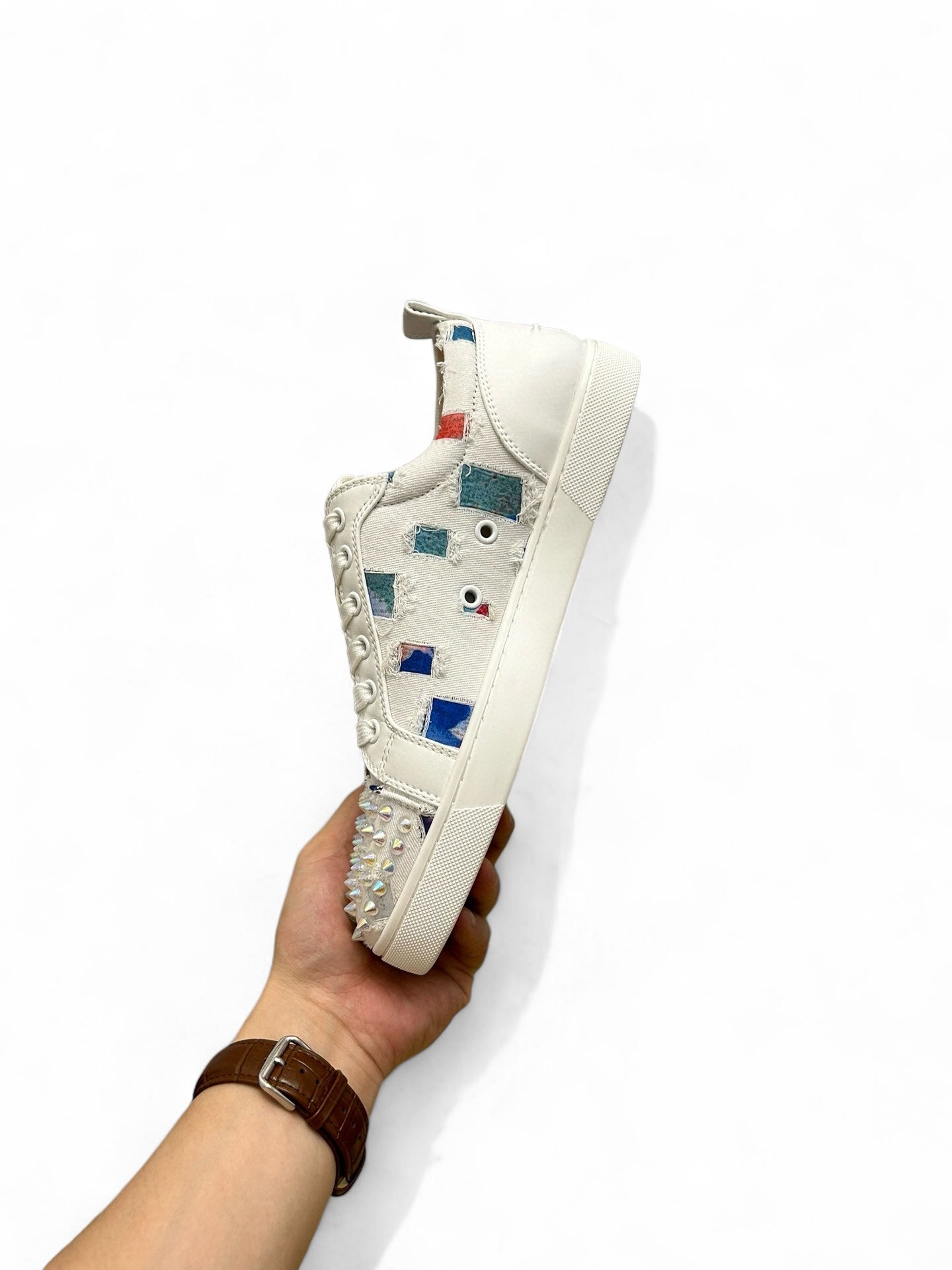 Christian Louboutin Spike Studded White Leather Sneakers | christian-louboutin-spike-studded-white-leather-sneakers