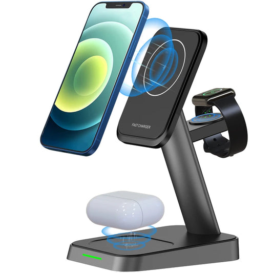 15W 3 In 1 Magnetic Wireless Charger Fast Charge Desktop Dock For iPhone 13 12 Pro Max Mini Airpods Apple Watch 7 6 5 4 3 Stand