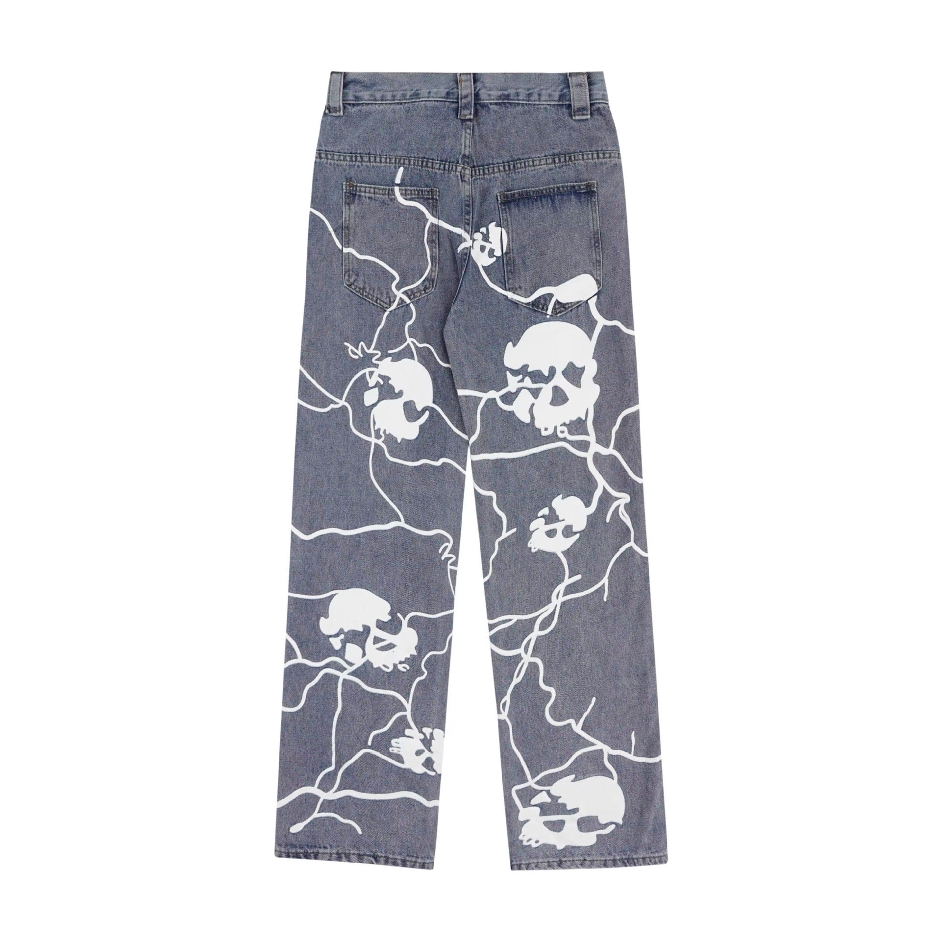 American street dark lightning skull jeans men European and American all match straight trousers - FSH-ONLINE