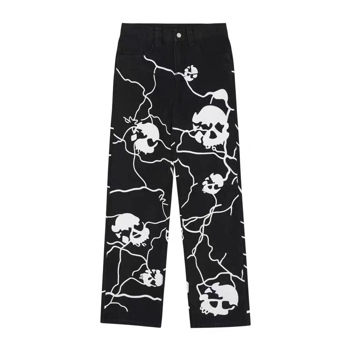 American street dark lightning skull jeans men European and American all match straight trousers - FSH-ONLINE