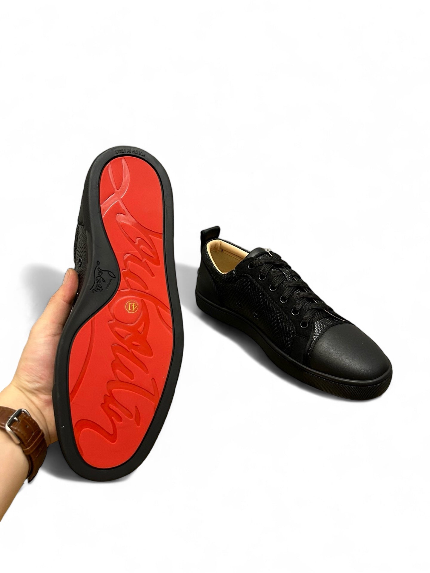 Christian Louboutin Black Leather Sneakers with Red Soles | christian-louboutin-black-leather-sneakers-with-red-soles