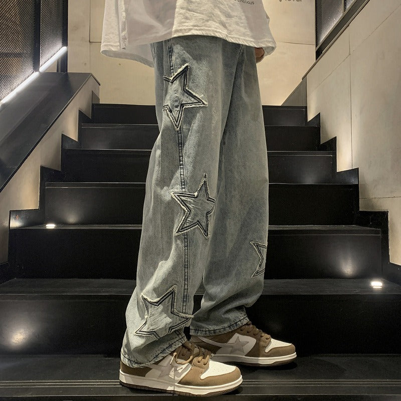 Straight denim trousers for men high-end wide-leg pants loose American high street vibe pants - FSH-ONLINE