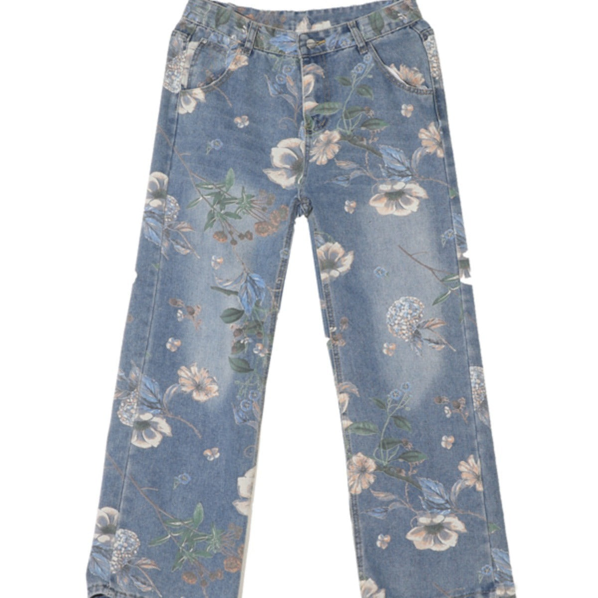 American street printed jeans for men, autumn fashion brand Vibe style, loose and versatile design, floor length wide leg pants - FSH-ONLINE