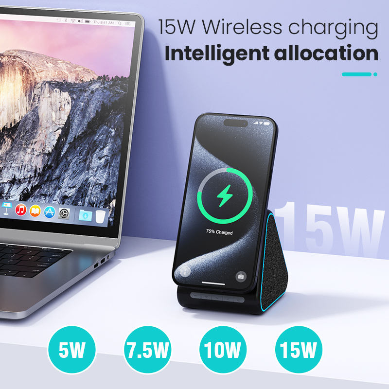 Wireless charger with speaker suitable for Apple phone magnetic wireless charging stand adjustable with Bluetooth speaker - FSH-ONLINE