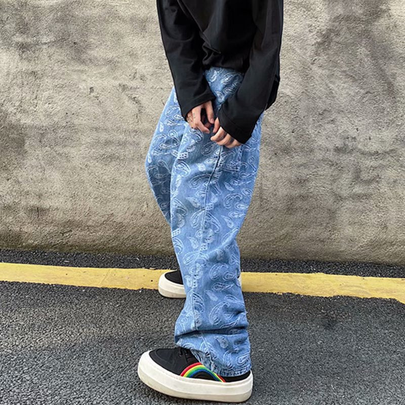 Jeans men's trendy straight leg loose Japanese pants trend Korean wide leg - FSH-ONLINE