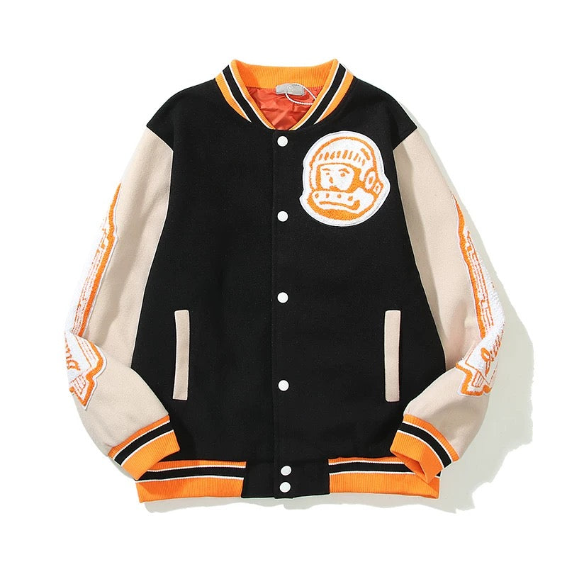 HEART MIND Orange Varsity Baseball Jacket