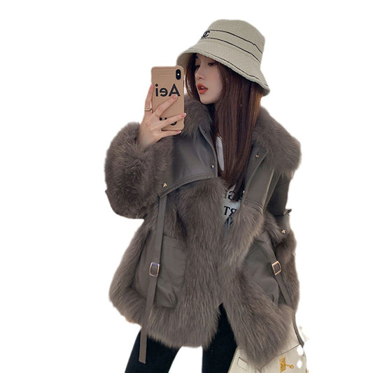 Vintage Thick Fashion Warm Coat Fur Coat Women's  Winter New Korean Fashion Imitation Fox Fur Padded Coat Street Outwears - FSH-ONLINE