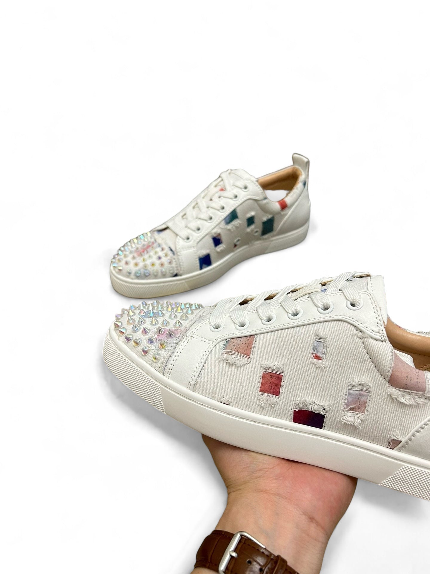 Christian Louboutin Spike Studded White Leather Sneakers | christian-louboutin-spike-studded-white-leather-sneakers