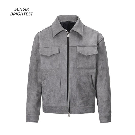 Retro High Street Suede Material Jacket With Zipper Lapel Casual Short Jacket For Men - FSH-ONLINE