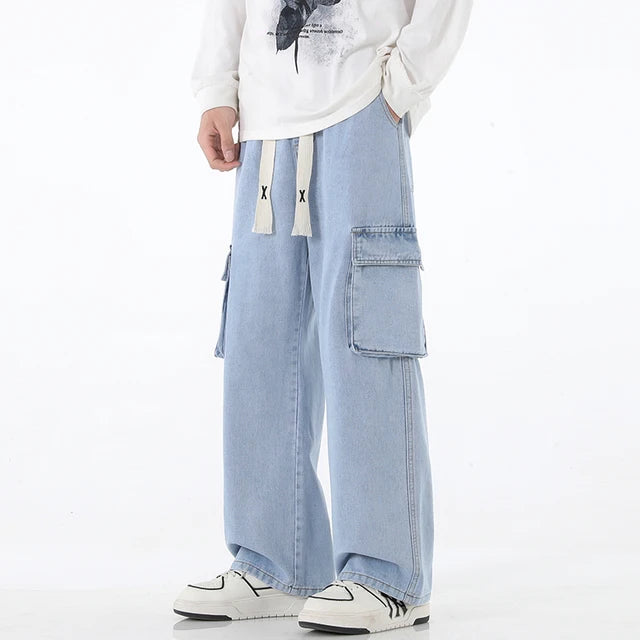 Autumn New Men Cargo Jeans Baggy American High Street Y2K Multi-pocket Youth Overalls Fashion Streetwear Vintage Wide Leg Pants - FSH-ONLINE