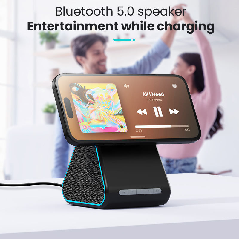 Wireless charger with speaker suitable for Apple phone magnetic wireless charging stand adjustable with Bluetooth speaker - FSH-ONLINE