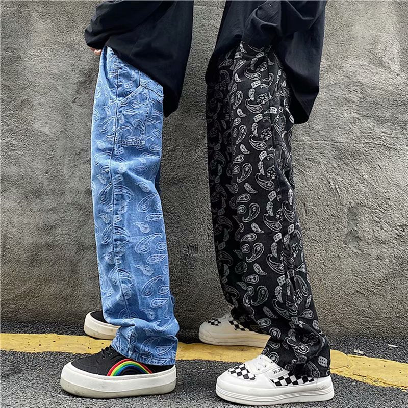 Jeans men's trendy straight leg loose Japanese pants trend Korean wide leg - FSH-ONLINE