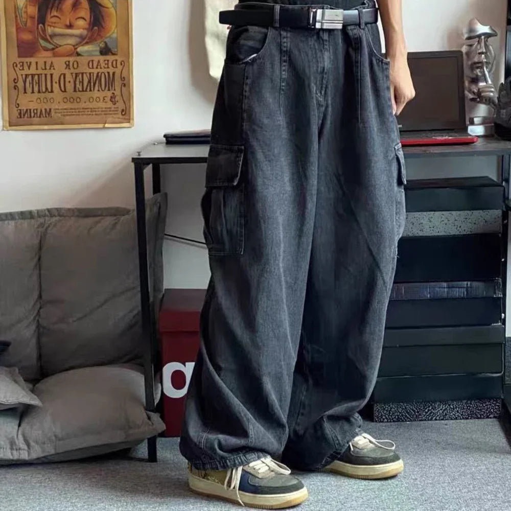 Baggy Jeans Trousers Male Denim Pants Black Wide Leg Pants Men's Jeans Oversize Cargo Korean Streetwear Hip Hop Harajuku - FSH-ONLINE