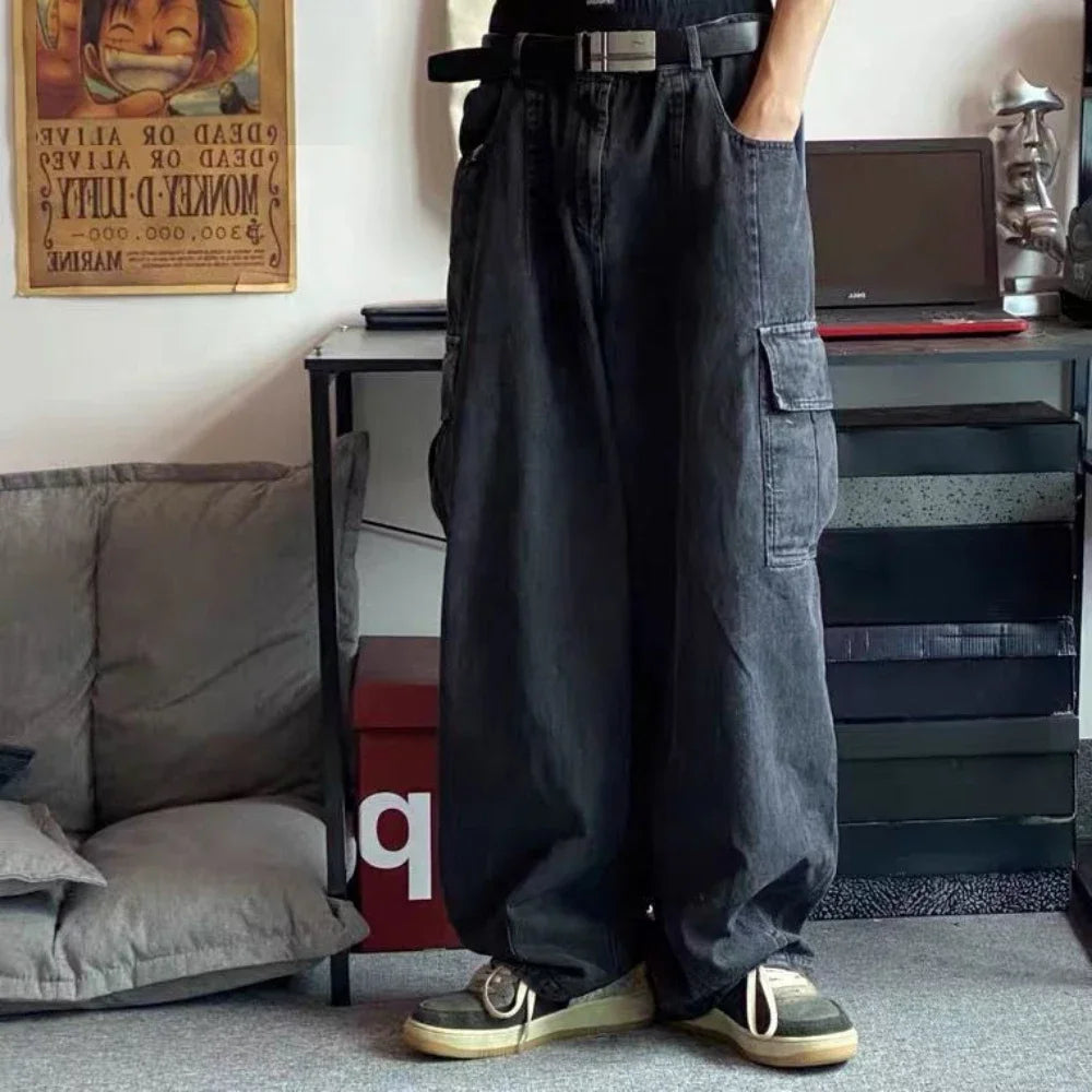 Baggy Jeans Trousers Male Denim Pants Black Wide Leg Pants Men's Jeans Oversize Cargo Korean Streetwear Hip Hop Harajuku - FSH-ONLINE