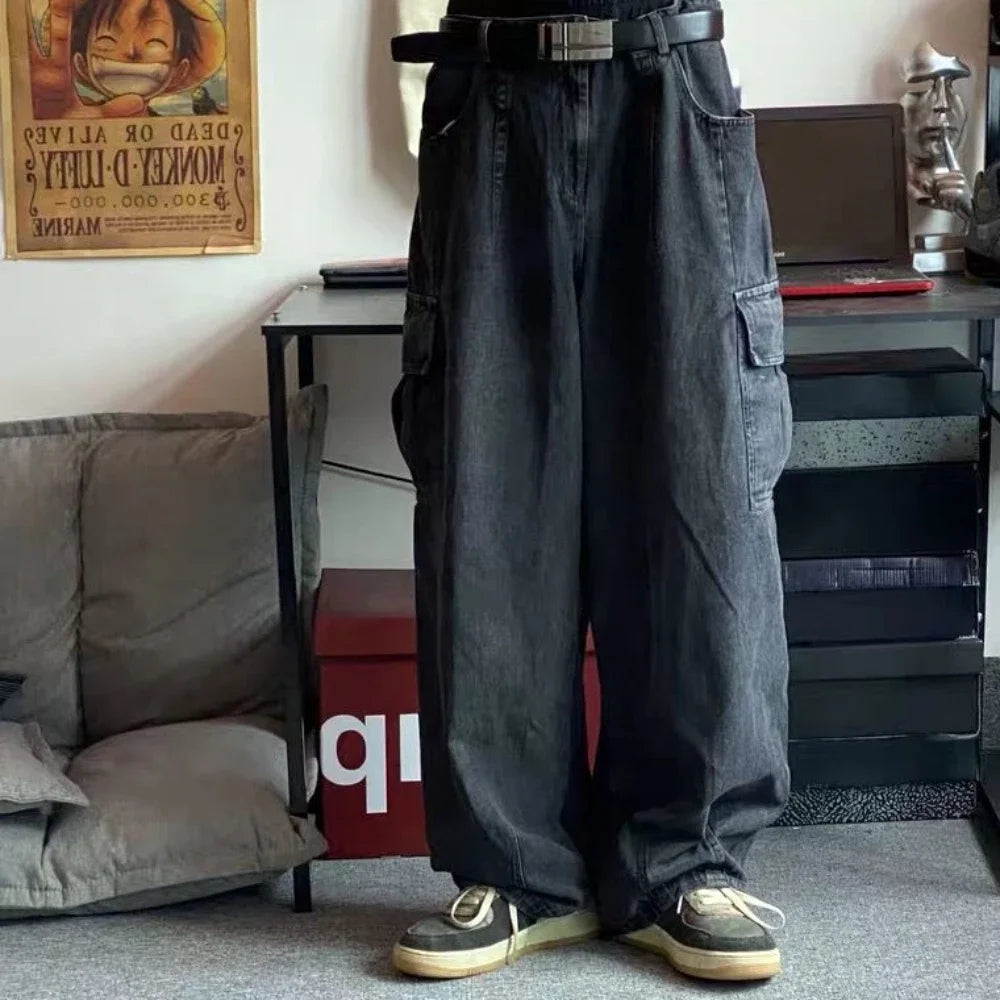 Baggy Jeans Trousers Male Denim Pants Black Wide Leg Pants Men's Jeans Oversize Cargo Korean Streetwear Hip Hop Harajuku - FSH-ONLINE