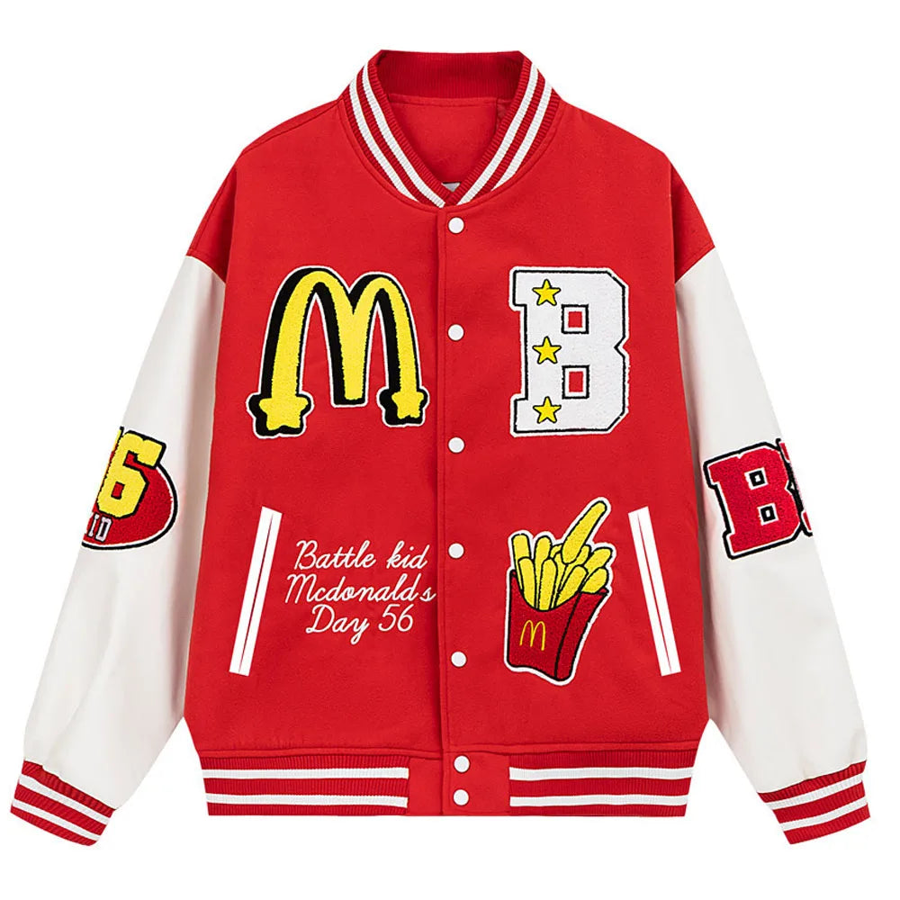 Cartoon Letter Embroidery Patchwork Jackets Men and Women Stand Retro Streetwear Casual Varsity Coats Unisex Baseball Jacket - FSH-ONLINE