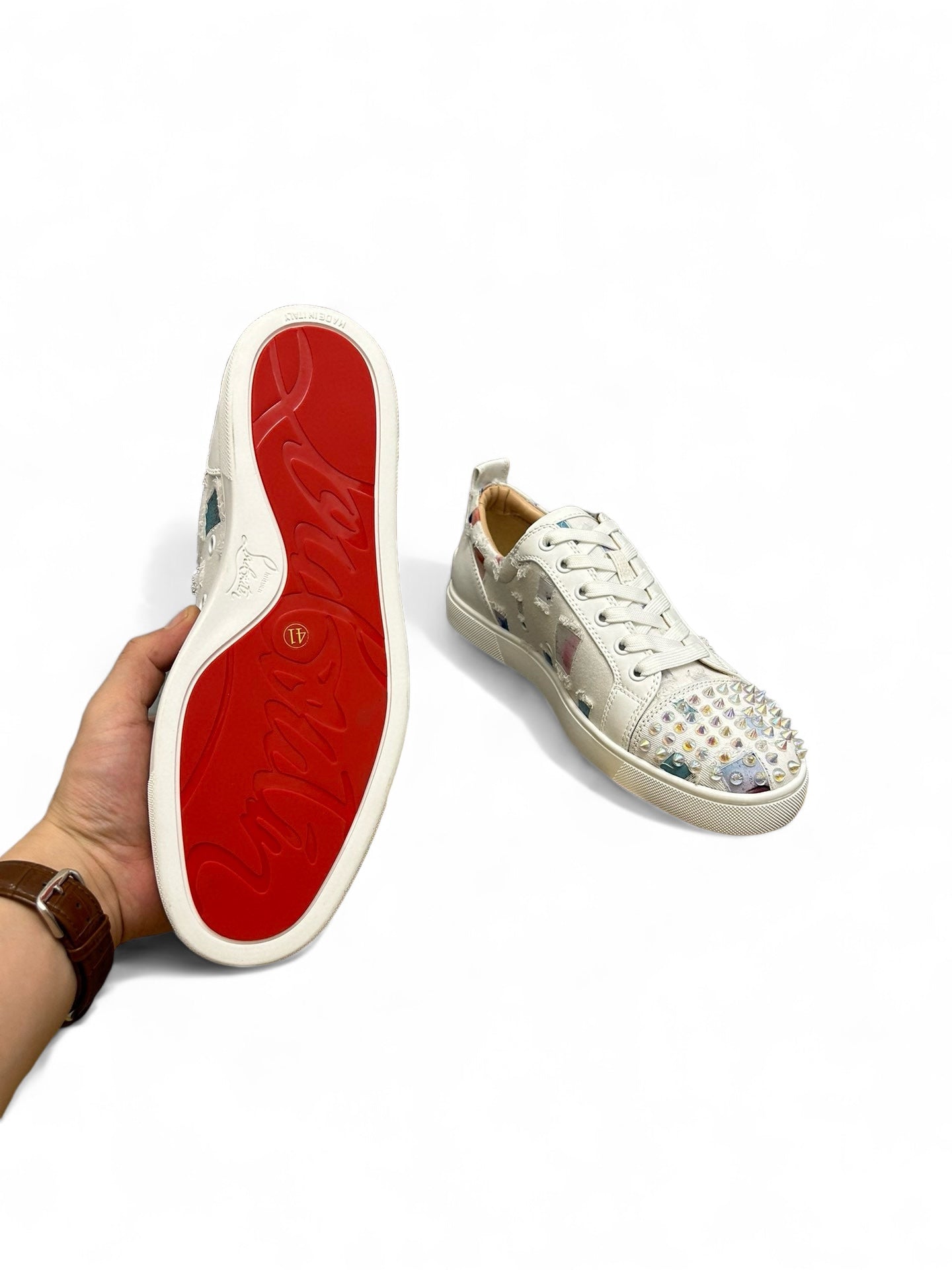 Christian Louboutin Spike Studded White Leather Sneakers | christian-louboutin-spike-studded-white-leather-sneakers