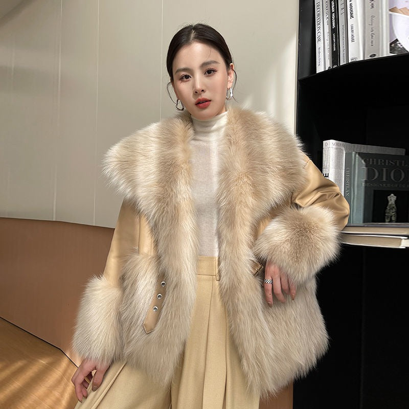 Women Winter Faux Fur Leather Coat Patchwork Jacket - FSH-ONLINE