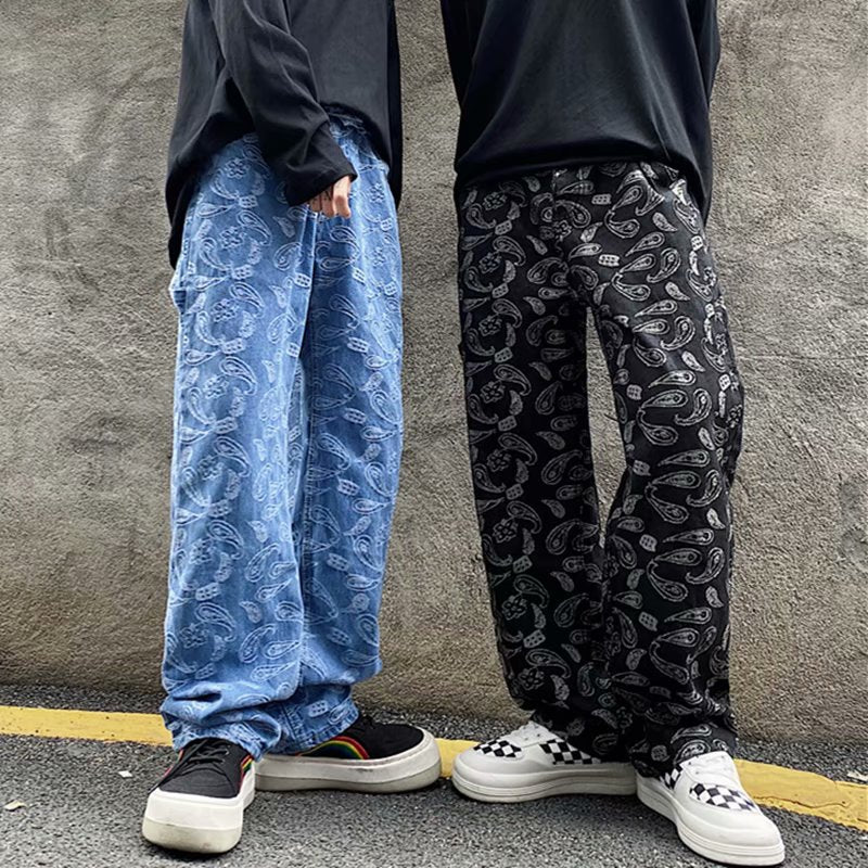 Jeans men's trendy straight leg loose Japanese pants trend Korean wide leg - FSH-ONLINE