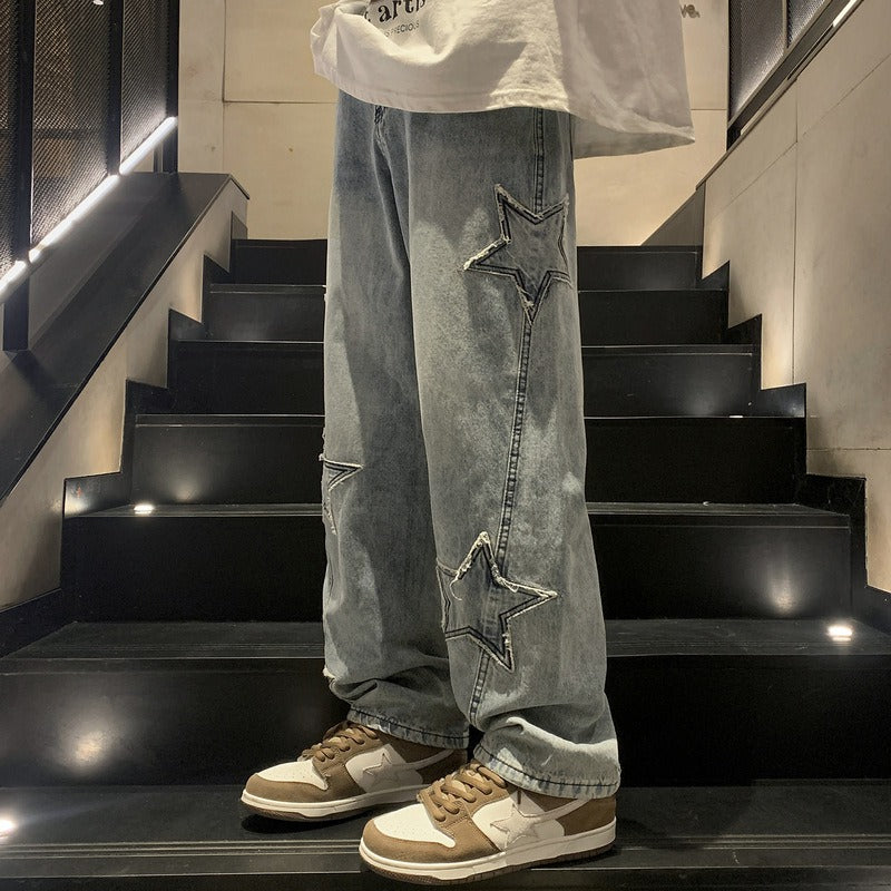 Straight denim trousers for men high-end wide-leg pants loose American high street vibe pants - FSH-ONLINE