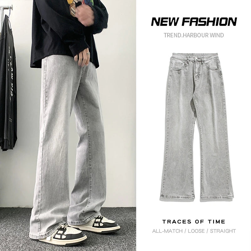 Fashion Korean Style Men Wide Leg Jeans Spring New Streetwear Straight Baggy Denim Pants Male Harem Fit Jeans Brand Trousers - FSH-ONLINE