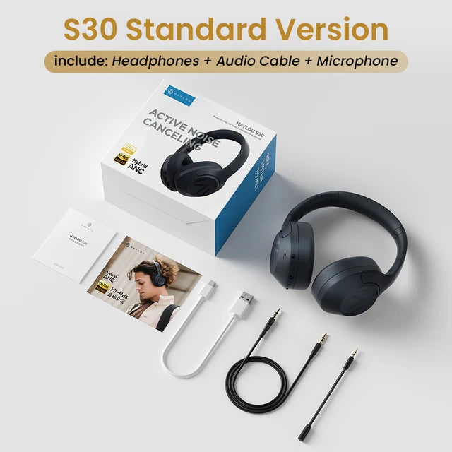 HAYLOU S30 Wireless Bluetooth 5.4 Headphones 43dB Adaptive Noise Cancelling Headsets 40mm Driver 80H Playtime Earphones | haylou-s30-wireless-bluetooth-5-4-headphones-43db-adaptive-noise-cancelling-headsets-40mm-driver-80h-playtime-earphones