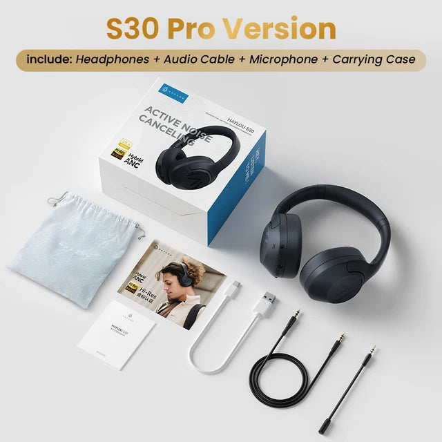 HAYLOU S30 Wireless Bluetooth 5.4 Headphones 43dB Adaptive Noise Cancelling Headsets 40mm Driver 80H Playtime Earphones | haylou-s30-wireless-bluetooth-5-4-headphones-43db-adaptive-noise-cancelling-headsets-40mm-driver-80h-playtime-earphones