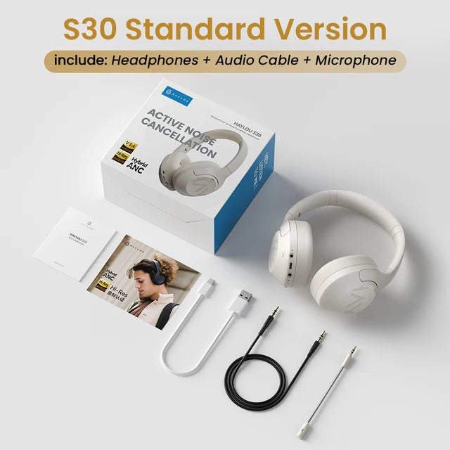 HAYLOU S30 Wireless Bluetooth 5.4 Headphones 43dB Adaptive Noise Cancelling Headsets 40mm Driver 80H Playtime Earphones | haylou-s30-wireless-bluetooth-5-4-headphones-43db-adaptive-noise-cancelling-headsets-40mm-driver-80h-playtime-earphones